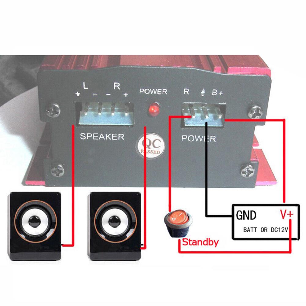 1set Car 12V 500W 2 Channels Mini Hi-Fi Stereo Audio Amp Subwoofer Aluminum Alloy Red L/R Speaker Power LED Indicator