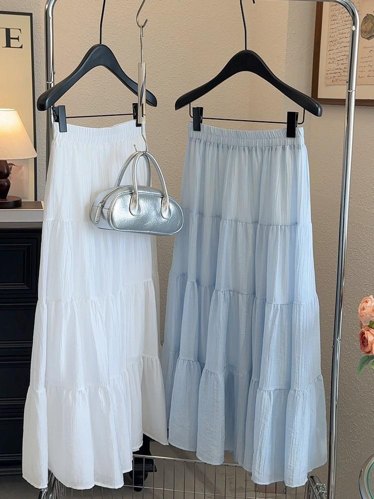 Korean Style White A-line Puffy Skirt: Women's High Waist Mid-length for Spring, Summer, Autumn 2026