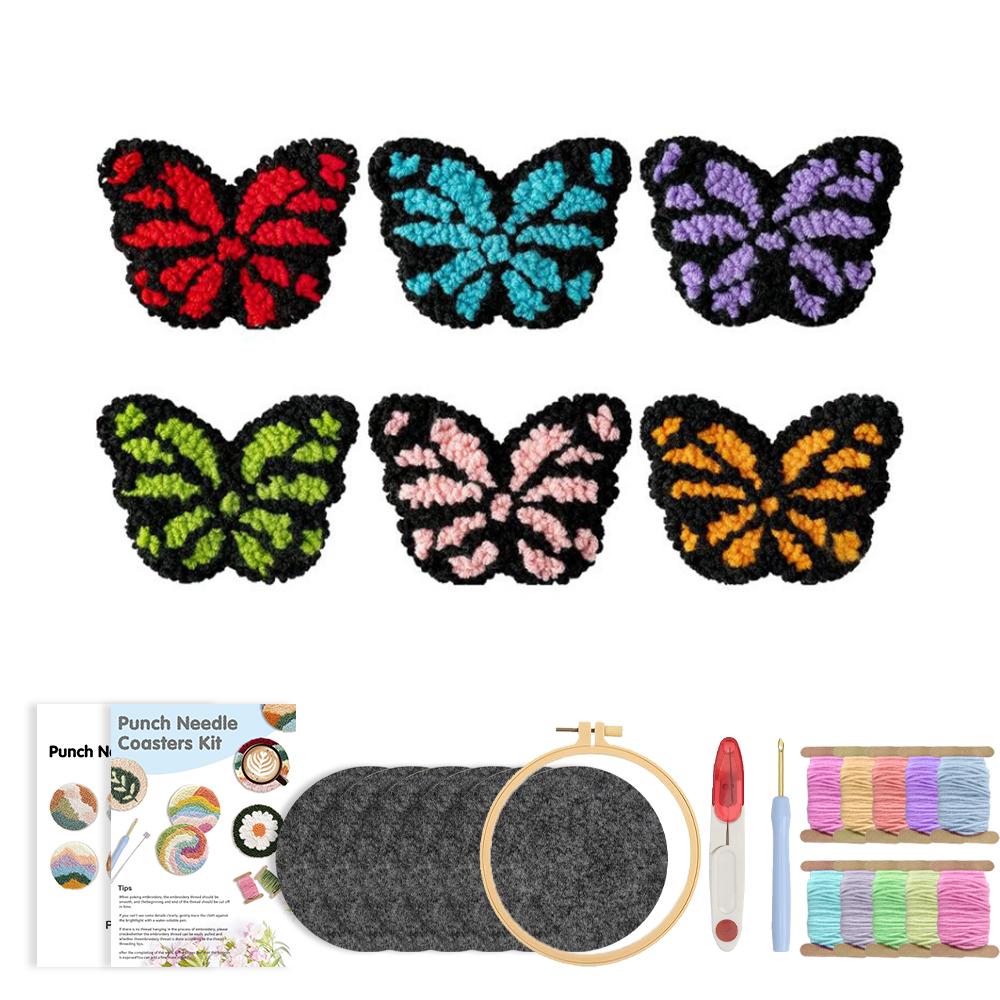 Punch Needle Coaster Kit 6Pcs Animal Frog Punch Needle Embroidery Kits for Beginners Art Work Decor Coasters Kit
