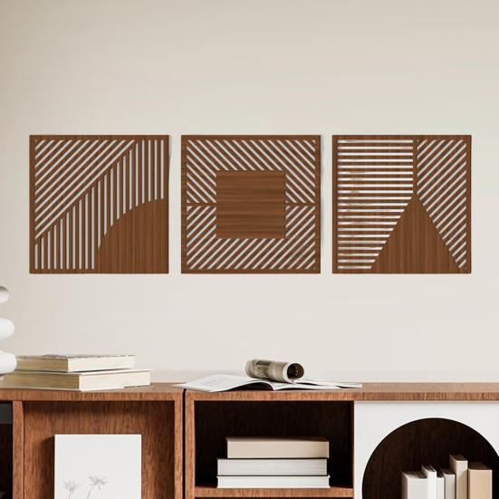 3 Pcs Minimalist Abstract Wall Art Modern Boho Half-circle Line Hollow Out Wall Decor Rustic Geometric Hanging Sign for Living Room Bedroom Office