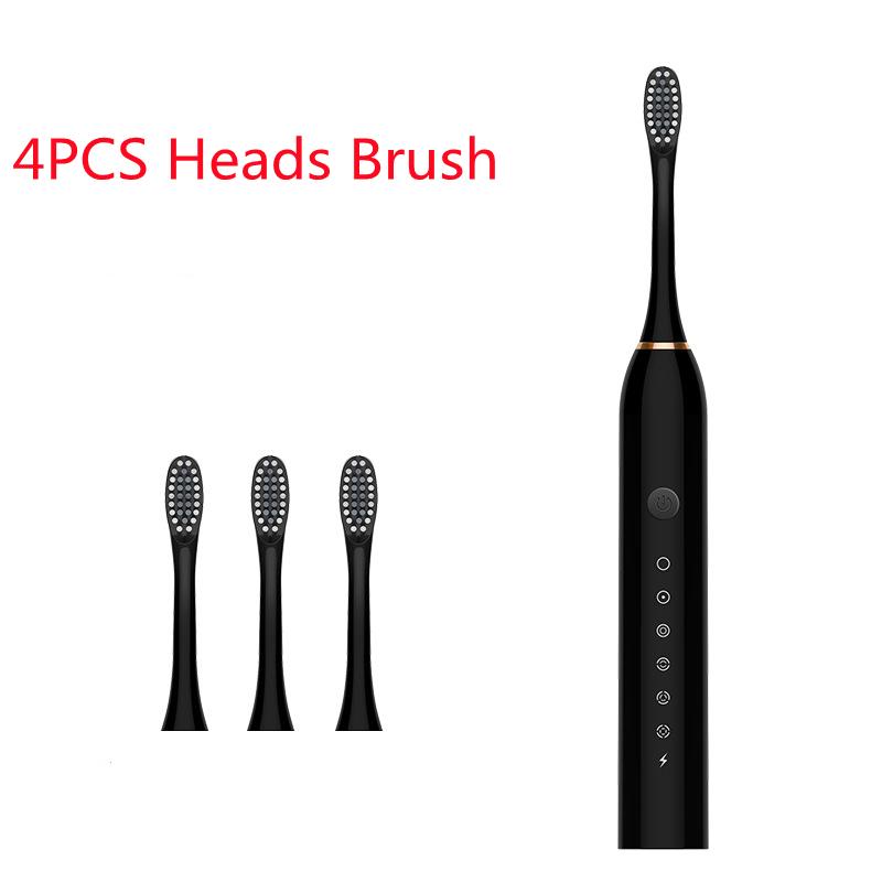 

Электрические зубные щетки для взрослых детей Умный таймер Перезаряжаемая отбеливающая зубная щетка IPX7 Водонепроницаемая 4 насадки чёрный