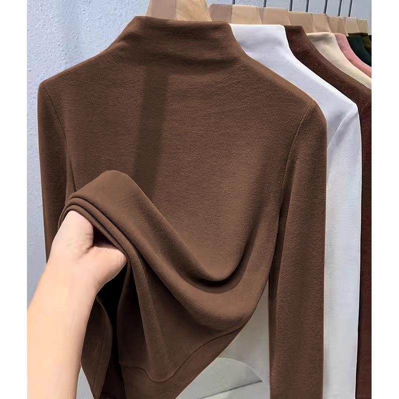 

Velvet Brushed Semi-High Neck Long Sleeve Women s T-Shirt: Slimming, Figure-Flattering, Fleece-Lined, Autumn/Winter Base Layer Top. XL
