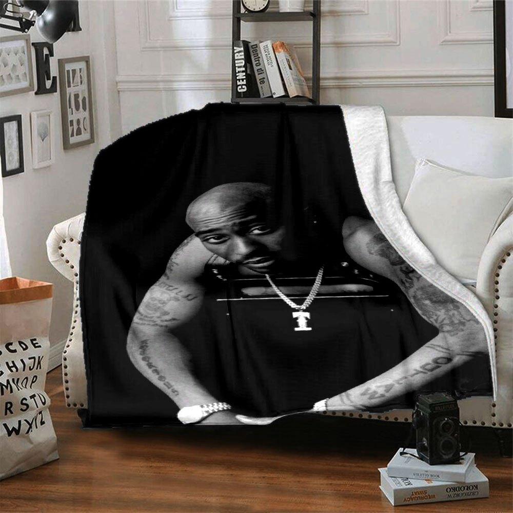 1pc 2PacHip Hop Blanket Soft Lightweight All Season Multi Purpose Throw for Sofa, Bed, Office & Picnics, French Style with Iconic Album Art & Quotes