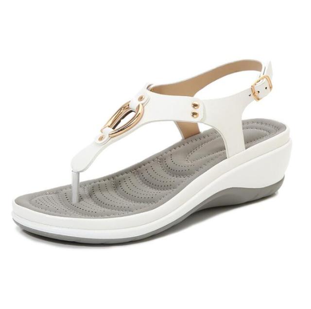 Dámské klínkové sandály Módní plážové jednobarevné žabky pro ženy S klipem na prst Dámské boty Sandály s nízkým podpatkem a přezkou