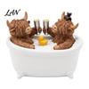 Rustic Bathroom Countertop Accessory Highland Cow Figurine, Cows Toasting In Bathtub Resin Statue, Farmhouse Accessories Cute Farm Animal Tabletop