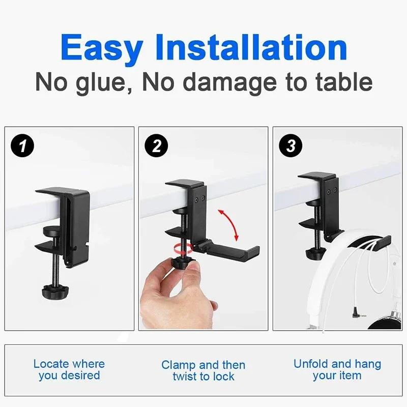 Faltbarer Headset-Ständerhalter Aluminiumlegierung Gaming-Headset-Ständer Unter Tisch Kopfhörerhalter für Universelle Kopfhörer Haken