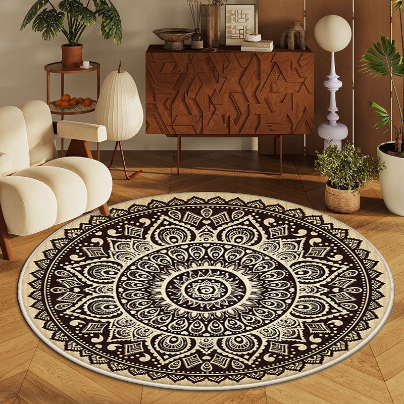 Black Persian Round Carpet for Living Room Bohemian Decoration Bedroom Non-slip Rug Lounge Study Lint-free Washable Chair Mat