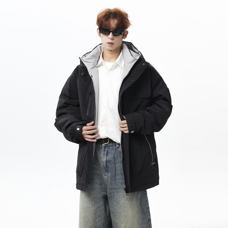 Męska wodoodporna zimowa parka z kapturem w dużym rozmiarze: Gruby, ciepły płaszcz roboczy do sportów outdoorowych.