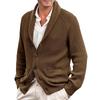 Men's Cardigan Sweater with Turn-down Collar and Long Sleeves