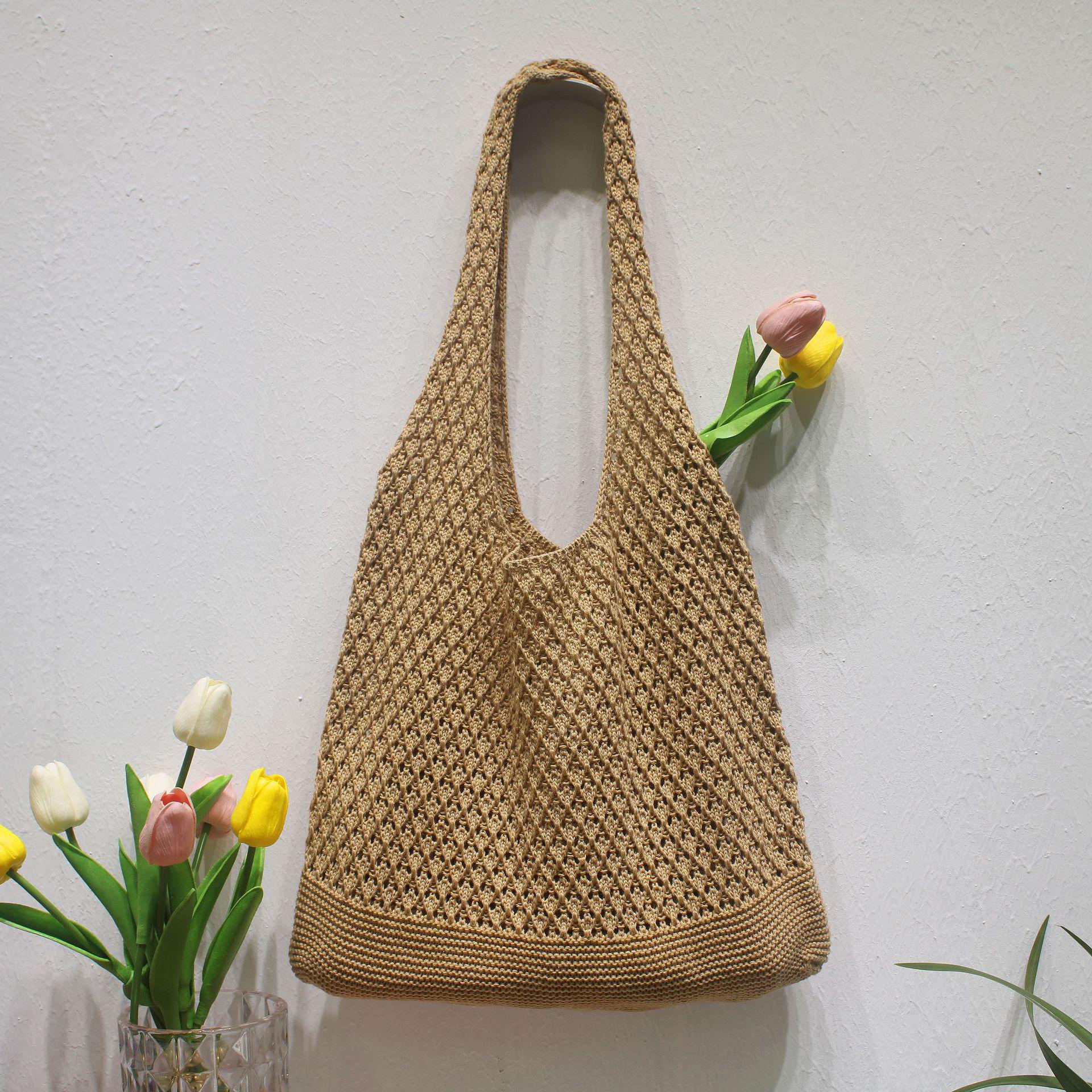 

Легкие и эстетичные женские летние вязаные крючком сумки-тоут — идеально подходят для пляжа, шопинга и вечеринок 38x60 cm (with strap)