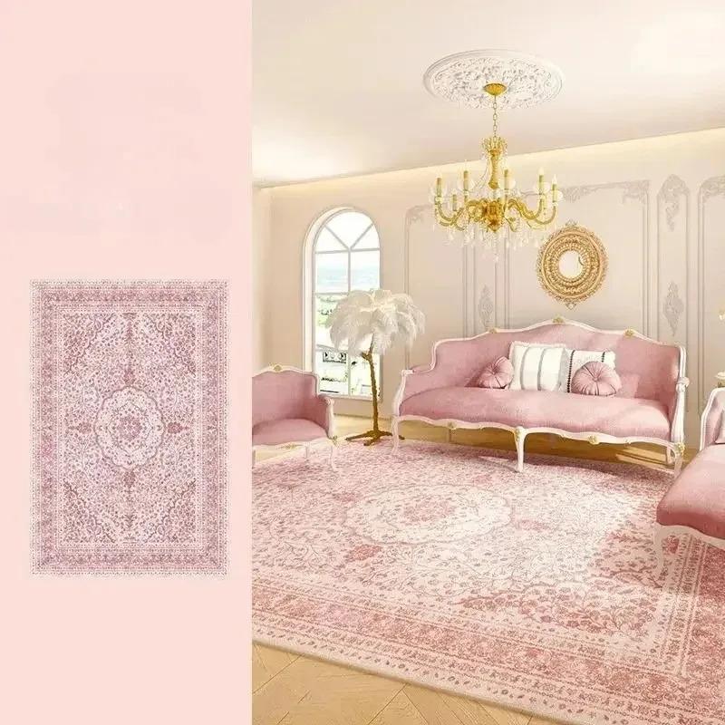 VIKAMA Weicher rutschfester Teppich, Rosa Persischer Vintage-Teppich Geeignet für Schlafzimmer-Bodenmatten, Dekorativer Teppich Ideal für Kinderzimmer