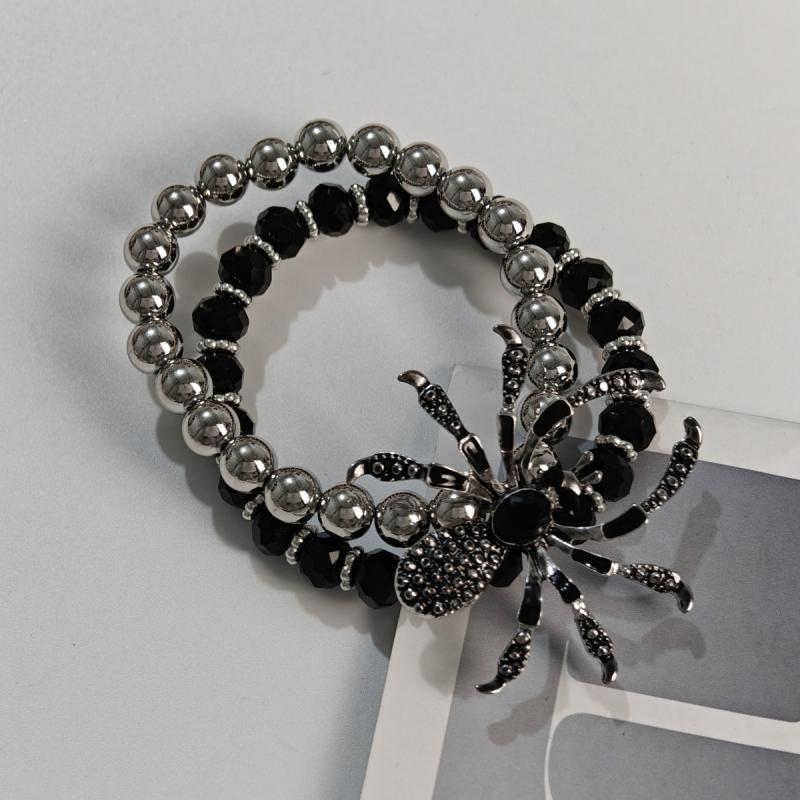 Gothic Black Spider Beads Bracelet for Women Men Unique Spider Web Charm Dark Personality Handmade Jewelry Gifts Accessories