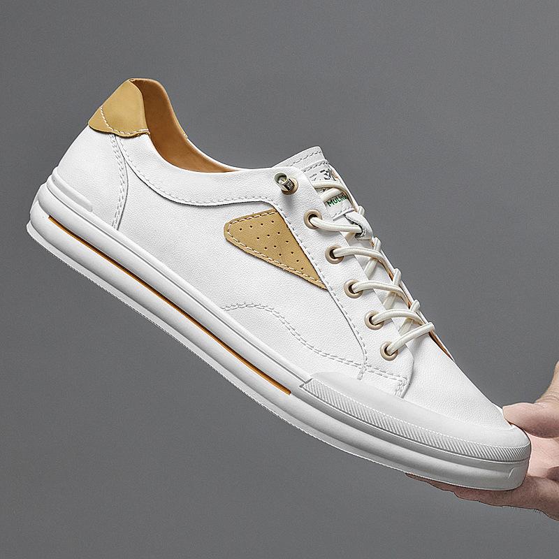 Men's Shoes 2025 Summer New Light Luxury Leather Punching Breathable Casual Shoes Men's Youth Trend Versatile Board Shoes