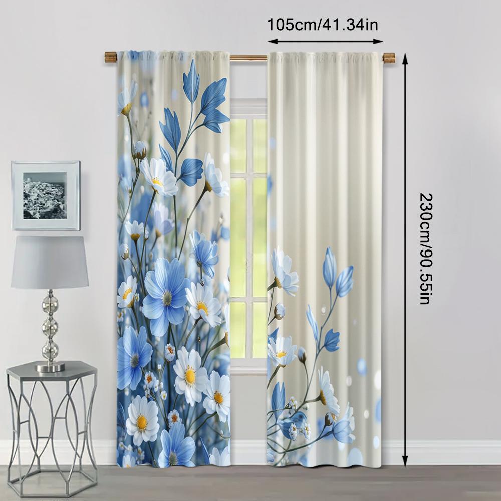 2pcs, Window Curtain Rose Blue Chinese Painting Versatile 100% Polyester (without Rod) Art Deco Festive Perfect for Bedroom,