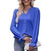 Spring and Autumn Women's Solid Colour Hole Lace V-Neck Long Sleeve Top