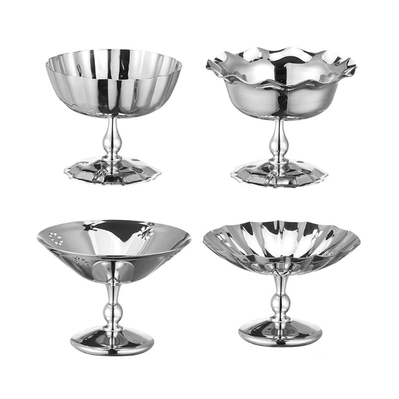 Metall-Dessert-Präsentationsschale, Servierschale aus Edelstahl mit Fuß für Puddings, Eis, Teetisch und Party-Dessert
