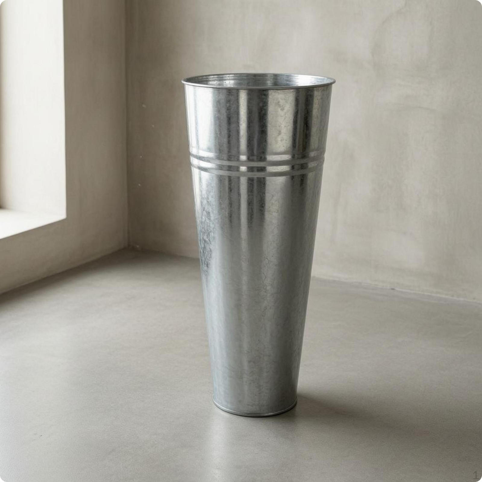 Pozinkovaný květinový kontejner Plechový kuželovitý kovový kbelík Stříbrná váza pro H40-d17cm Embossed gray