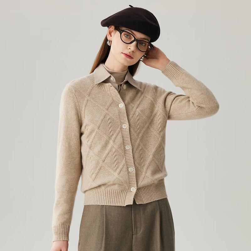 Zhaojun Women's 100% Cashmere Round Neck Cardigan Sweater