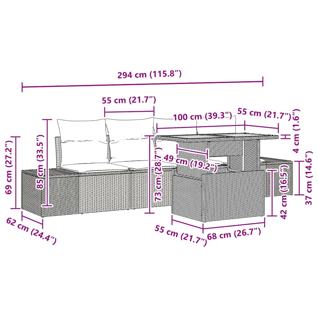 Garden Sofa Set with Storage 5 Pcs Beige Poly Rattan