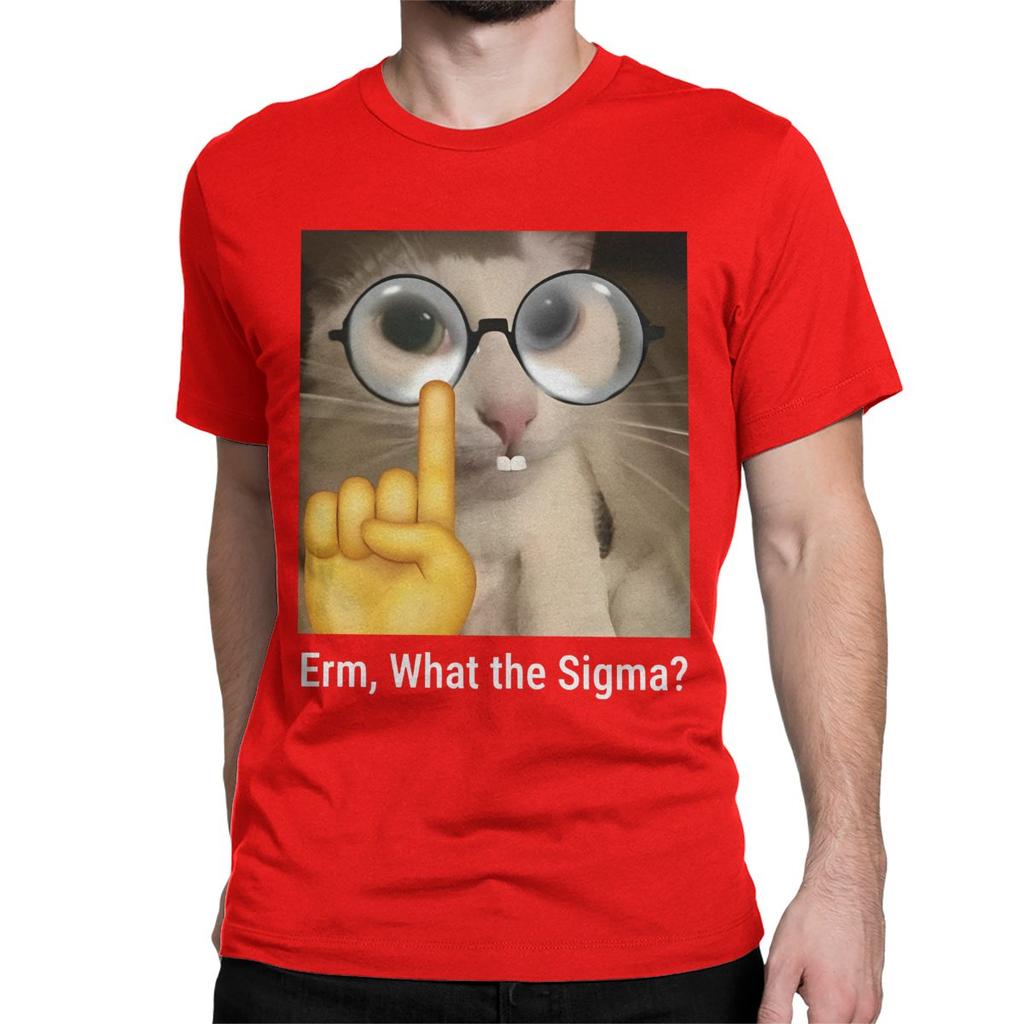 Erm What The Sigma T Shirt Men Women Pure Cotton Awesome TShirt Round Neck Funny Meme Cat Tees Short Sleeve Tops Classic