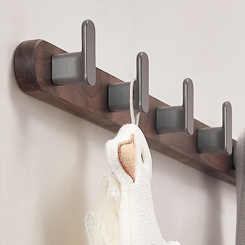 Walnut Wood Wall Hook Black Grey Aluminum Creative 3 4 5 Row Hooks for Bathroom Bedroom Decorative Coat Towel Key Holder Hanging