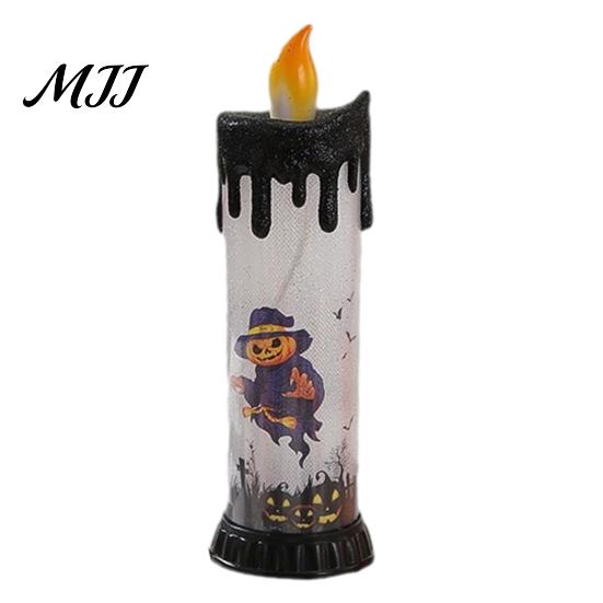 Battery Operated Halloween Candle Electronic Light, Fun Spooky LED Candle, 3-Color Flickering Three-color Luminous Realistic Flame Safe