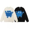 Unisex Oversized Crewneck Sweater With Cartoon Monster Jacquard Warm Acrylic Blend Knitwear Winter Casual Wear