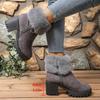 Women's Plus-Size Suede Platform Snow Boots - Short Ankle, Fleece-Lined, Winter 2025, Fashionable & Warm