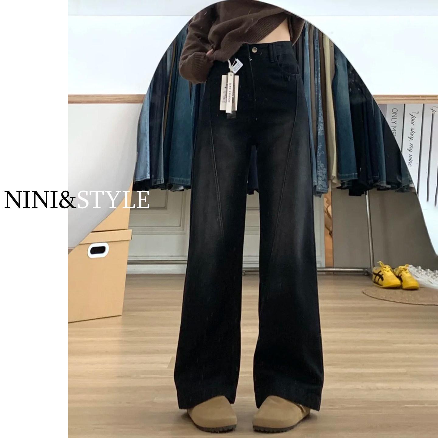 Women s Light Blue Fleece-Lined Wide-Leg High-Waisted Jeans - 2025 Autumn/Winter Collection S 45-49.5kg