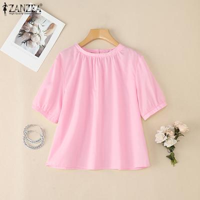 Blusa Feminina de Verão Gola Redonda Solta Manga Curta Lisa