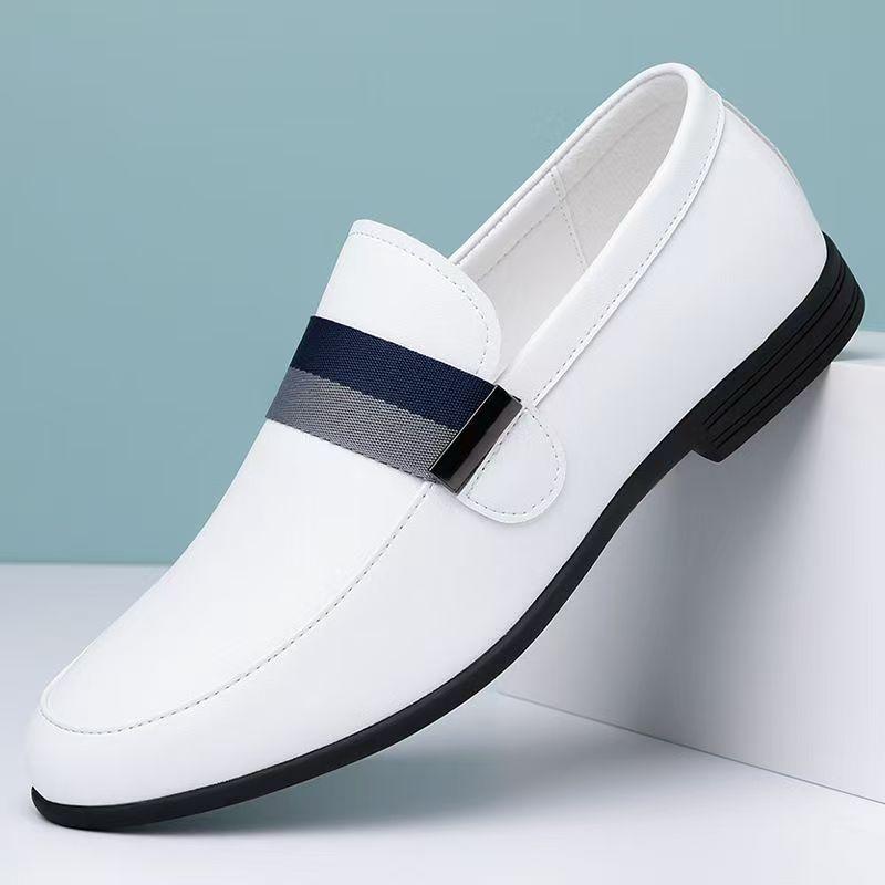 

Fashion Male Wedding Leather Footwear Luxury Brand Mens Loafers New Designer Fashion Casual Shoes for Men All-match Male Dress Shoes 44 белый