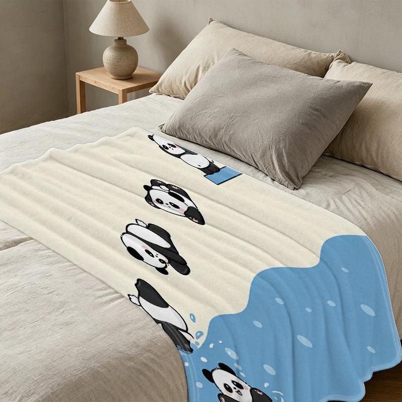 Hemmed Flannel Fleece Blanket Cute Panda Series Super Soft Warm Throw for Home, Couch, Christmas & Halloween