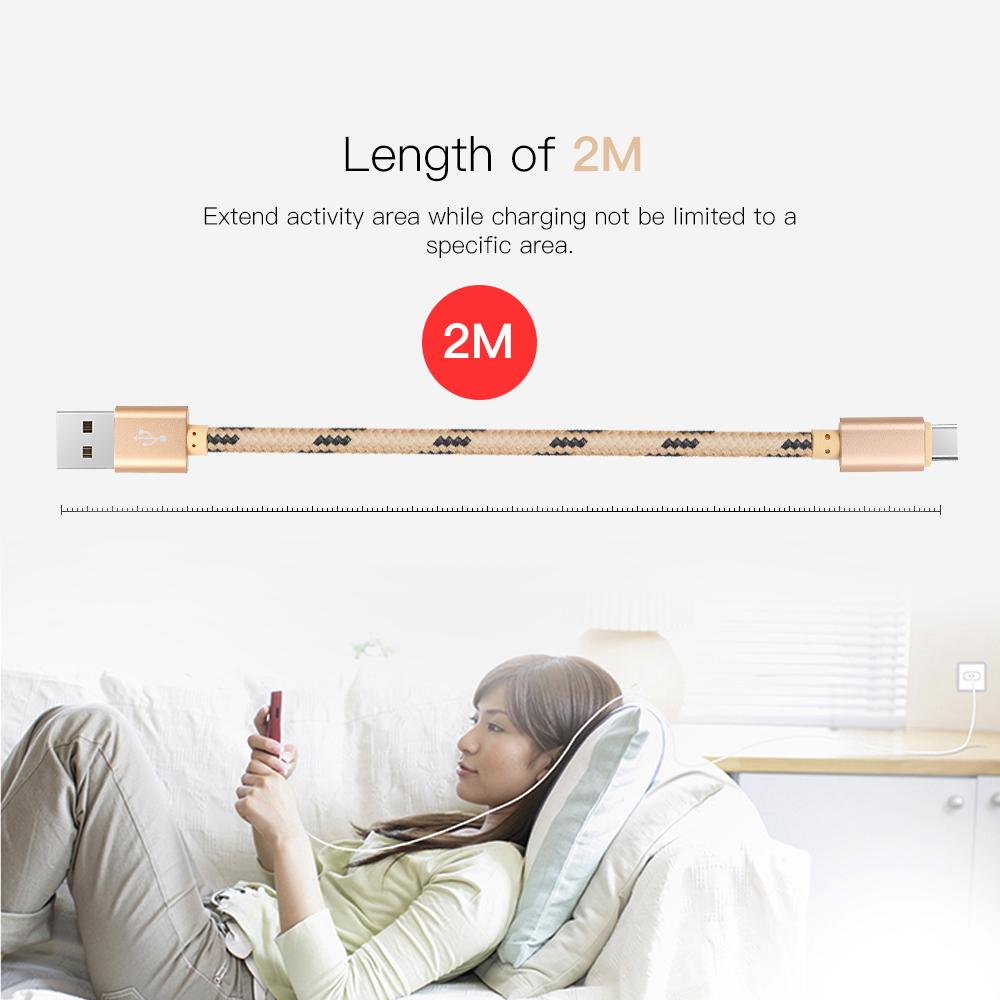 

USB Type C Cable Charging Data Cable Type-C Phone Cable Data Sync Nylon Replacement for Black