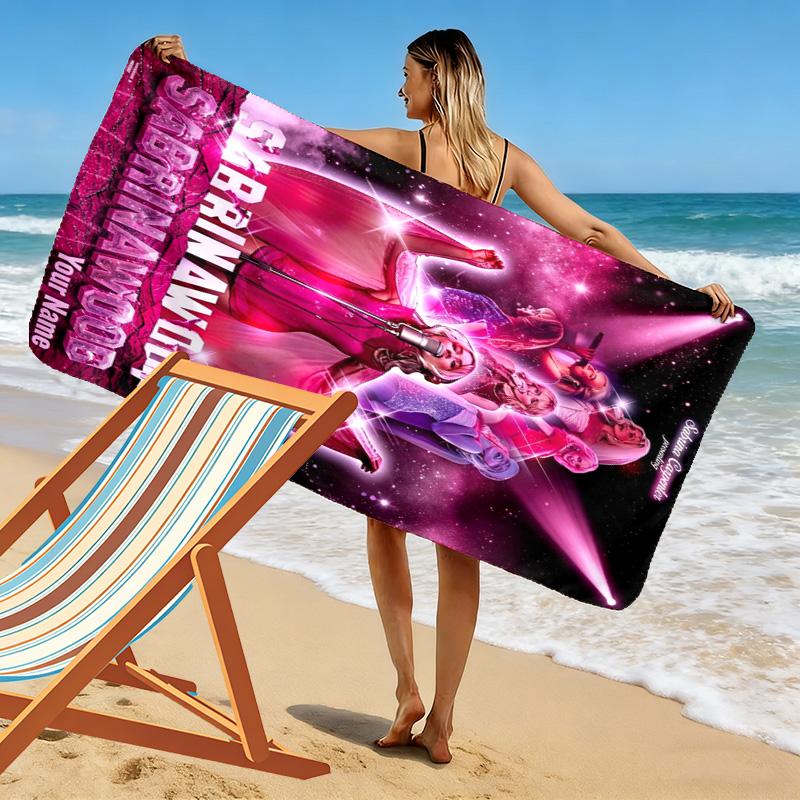 Name Custom Sabrina Carpenter Print Beach Towel, Large Soft Quick Dry Towel for Beach Camping Swimming