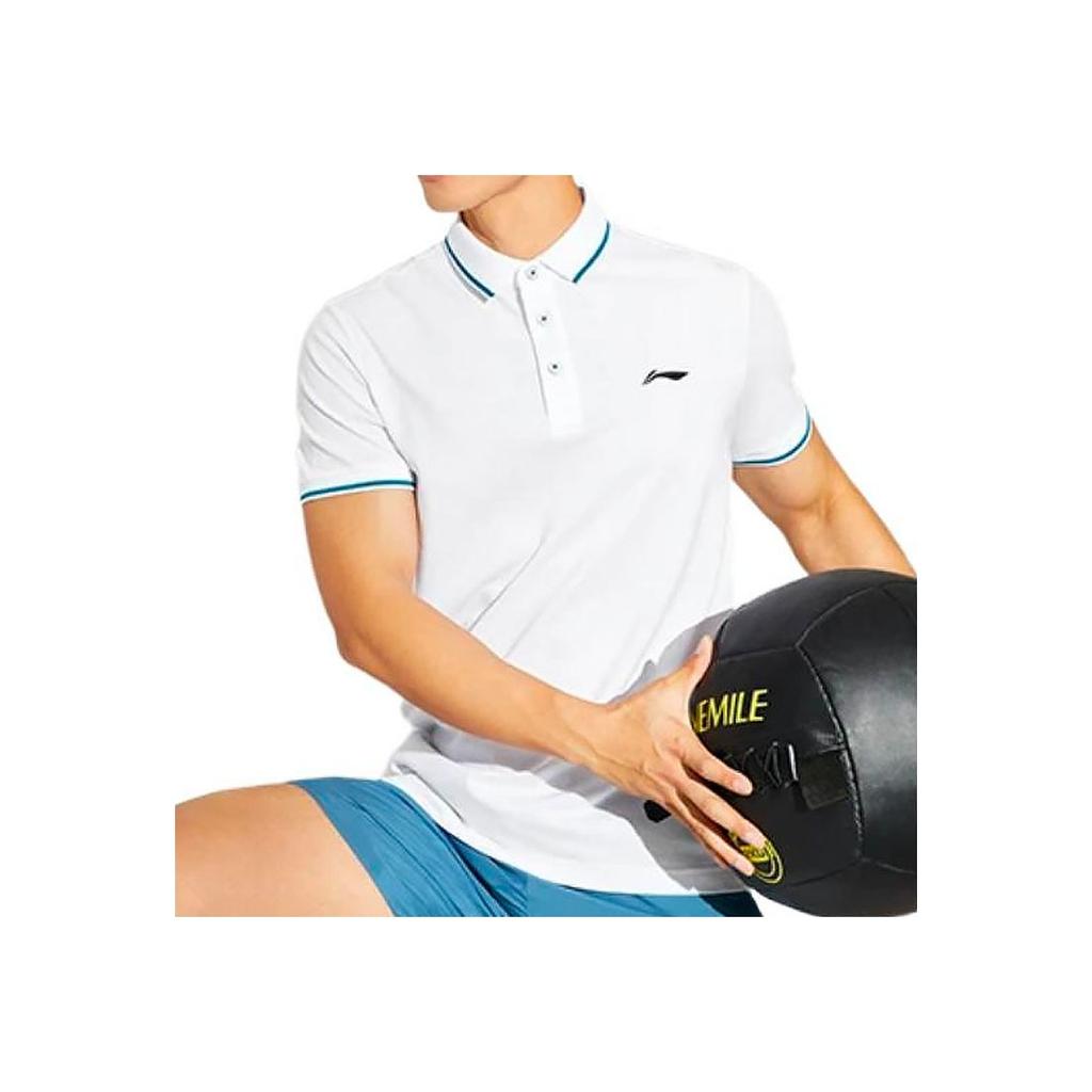 Li Ning Fitness Series Logo Embroidered Pullover Short Sleeve Polo Shirt Men Polo Shirts White APLR061-2