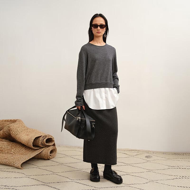 LESS 2025 Winter H-Shape Loose Crew Neck Knit Sweater