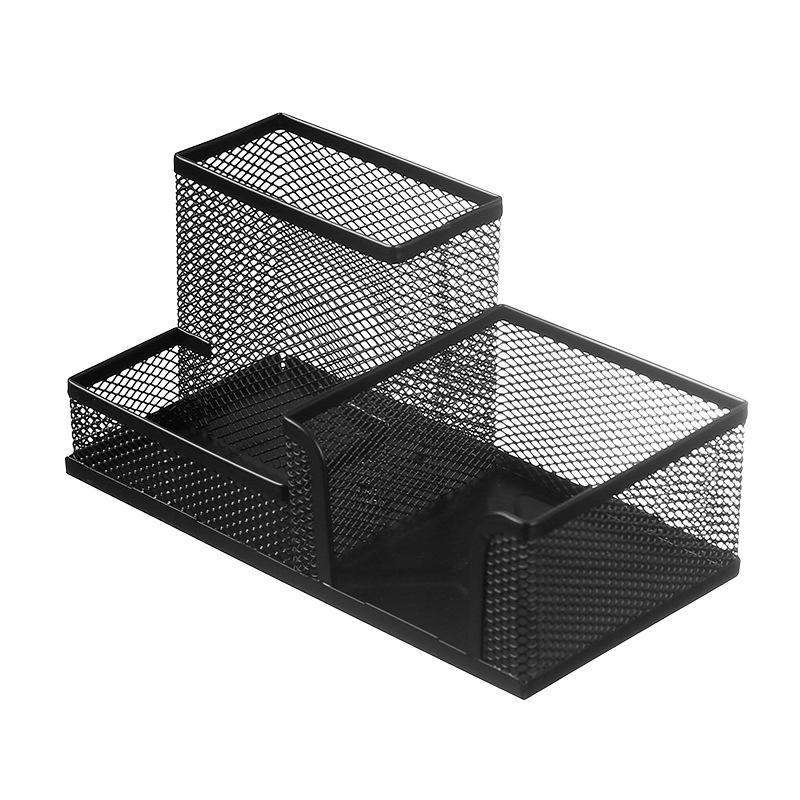 Creative Metal Art Pen Holder - Three-Grid Multifunctional Desktop Stationery Organizer