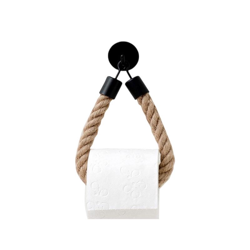 Black Matte Wall-Mounted Hemp Rope Paper Towel Holder for Kitchen & Bedroom