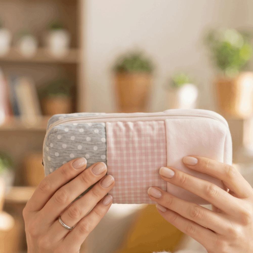 Plaid Pattern Pencil Case Polka Dot Patchwork Pencil Case Japanese Style Pen Bag  Office Use