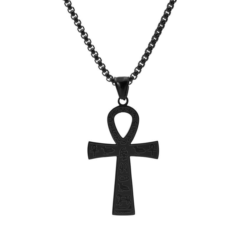 316L Stainless Steel Egyptian Anka Cross Pendant Chain Necklace For Men Women Vintage Zircon Accessories