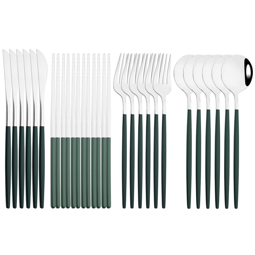 Luxury Chopsticks Knife Fork Spoon Cutlery Set 18/24 Pcs White Gold Dinnerware Set Stainless Steel Flatware Korean Tableware Set