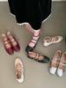 Fashion Summer Shoes Ladies Female Footwear Casual Sneaker Square Toe Elegant 2025 Dress Comfortable New Retro Lace-Up Fretwork PU Solid