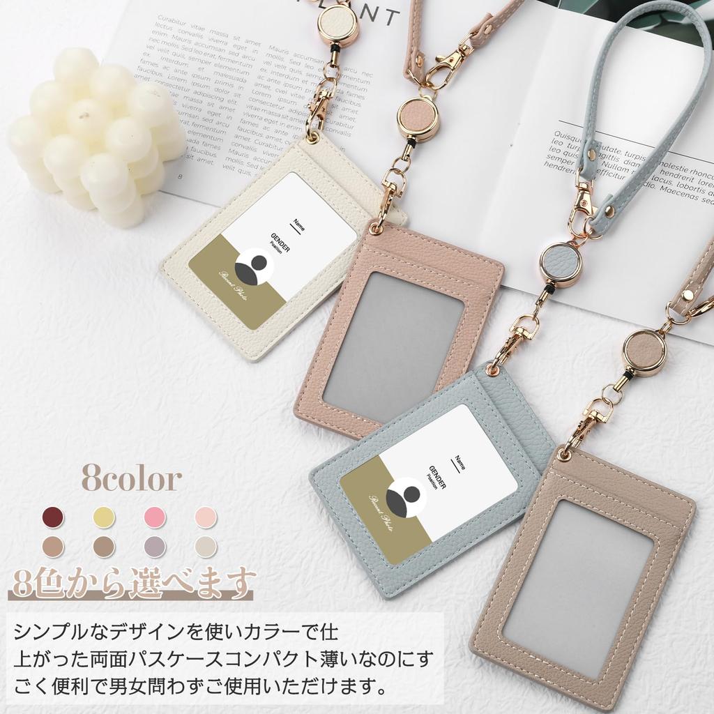 Dockii ID Card Holder, Vertical, Employee ID Card Case, Women's, Hand Strap, Double-Sided, Extendable Reel, Name Holder, Pass Case, Business Card