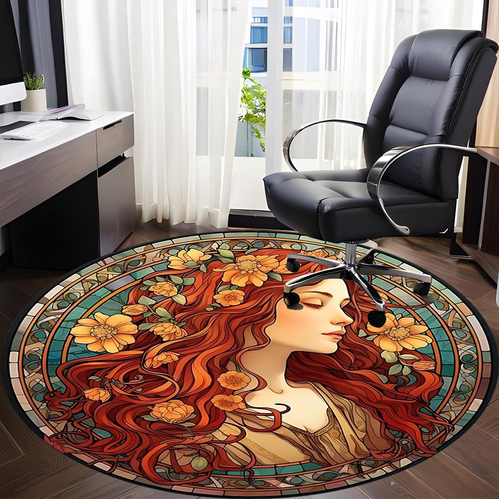 1pc Floral Portrait Office Round Area Rug, Indoor Mat Suitable For Office, Under Office Chairs Bedroom Living Room Home Decor, Room Deco