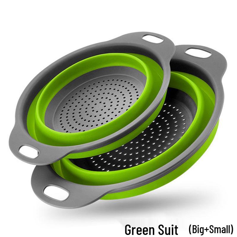 Folding Telescopic Colander: Round Vegetable & Fruit Washing Basket with Drying Rack