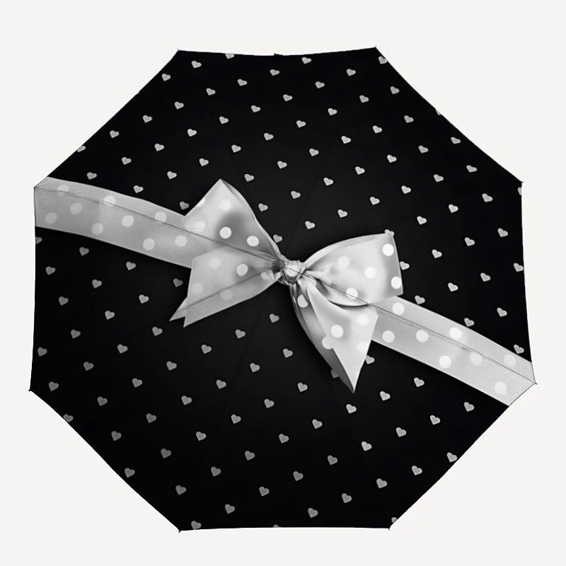 

1pc Heart Bow Ribbon Auto-Fold Umbrella with One-Touch Open/Close - 8 Reinforced Ribs for Windproof Stability, yy251118192