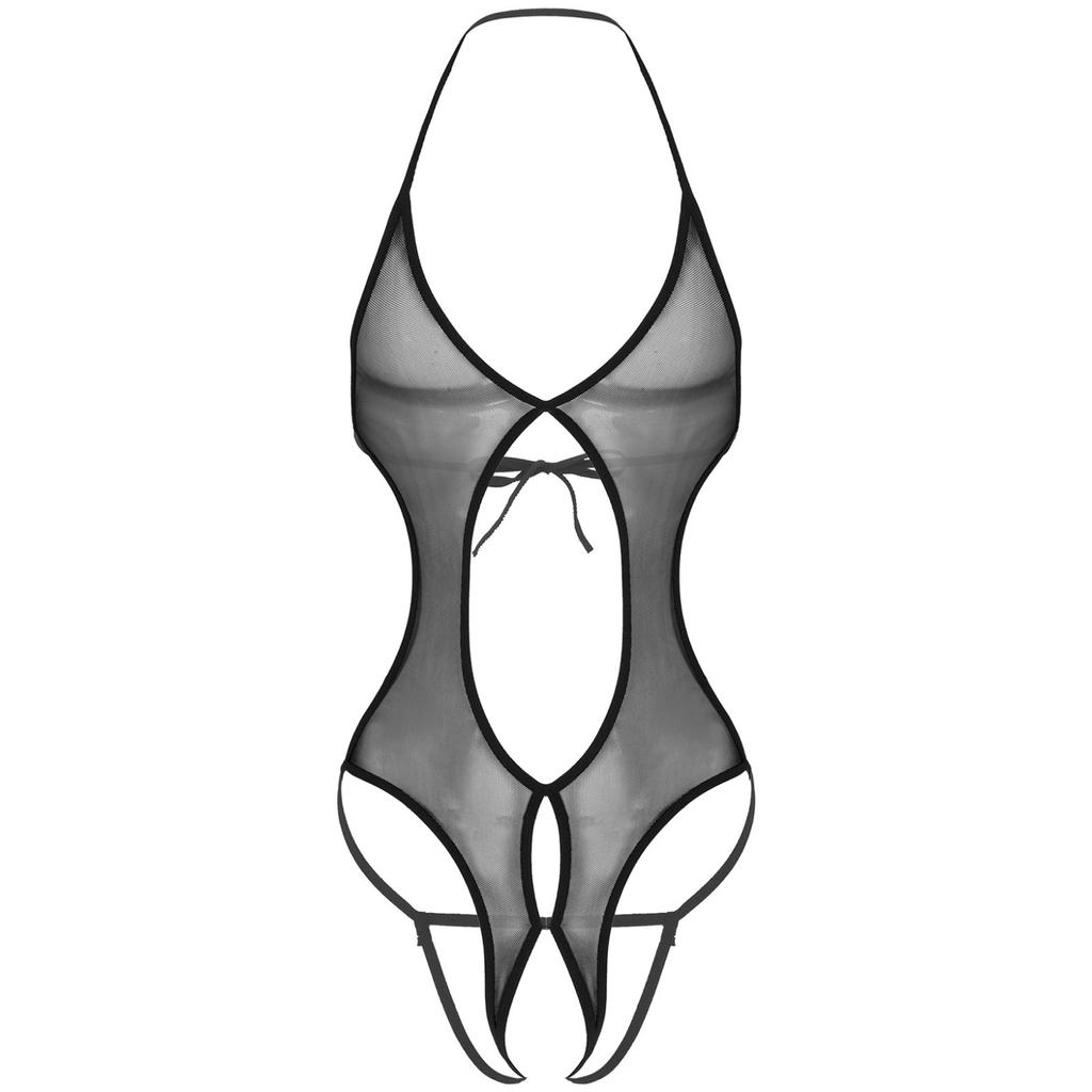 Men's Mesh Transparent Sissy Bodysuit Sexy Lingerie Open Crotch Underwear