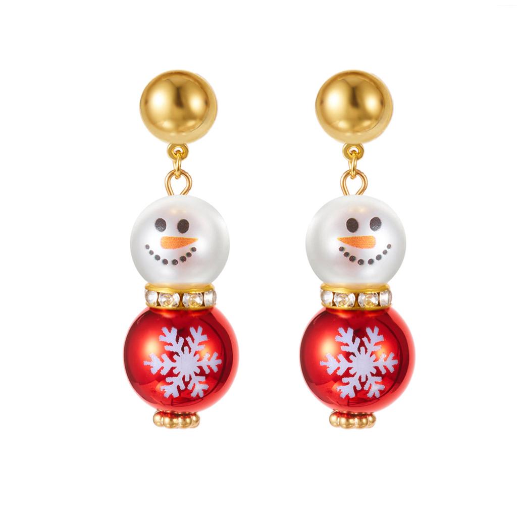 Winter Holiday Pearls Snowman Earrings Elegant Duals Color Fashion Jewelry For Party Costume Accessories