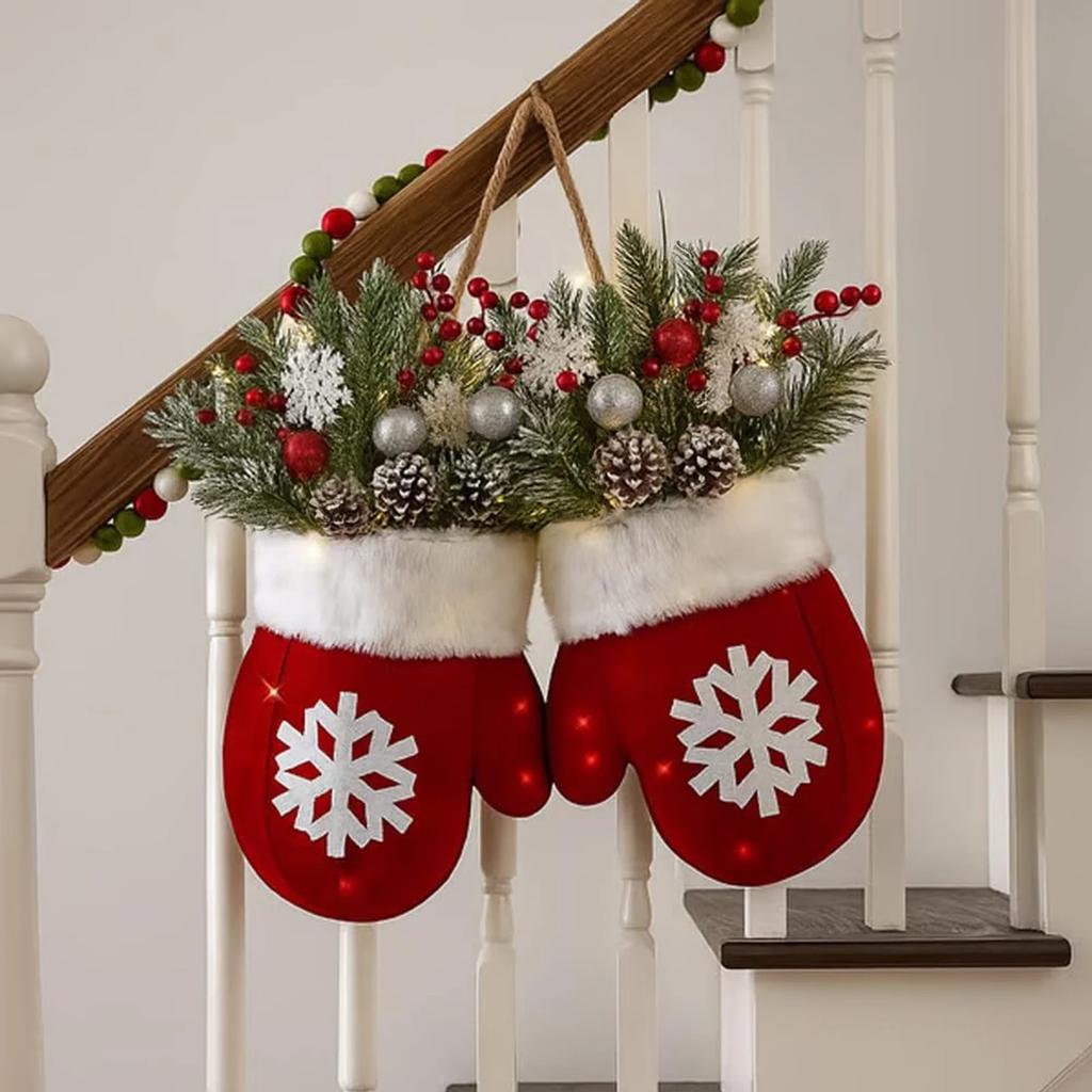 2026 Christmas Garland Creative Glove Shaped Simulated Flower Wreath Window Door Gate Decoration Door Sign Xmas Party Decoration