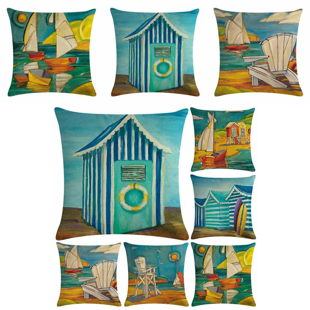 Artistic Beach Oil Painting Cushion Cover With Invisible Zipper For Stylish Interiors